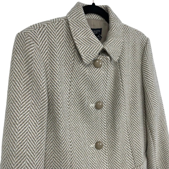 Talbots Button Front Wool Blend Short Coat Beige Gray Women's 12 - Picture 2 of 7
